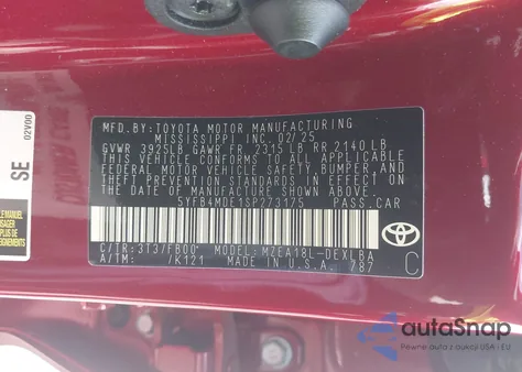 2025 Toyota Corolla Le from USA, damaged, VIN 5YFB4MDE1SP273175